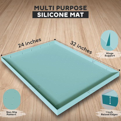 32x24x1” XL Dog Food Mat - All Purpose Under Sink Liner, Washer and Dryer Covers for The Top, Silicone Griddle Mat for Blackstone - Raised Edges Dog Mat for Food and Water Prevent Spill, Waterproof
