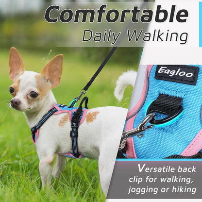 Eagloo Small Dog Harness No Pull, Service Vest with Reflective Strips and Control Handle, Adjustable and Comfortable for Walking, No Choke Pet Harness with 2 Metal Rings, Pink & Blue, XS