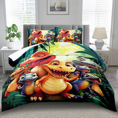 Dinosaur Comforter Set Twin Boys,Cartoon 3D Dinosaur Bedding Set Twin Bed Kids,3D Dragon Comforter Dragon Quilt Pattern Bedroom Decor,Cute Animal Bedding Kawaii Animal Quilt Girls