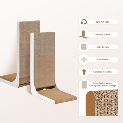 EHEYCIGA Cardboard Cat Scratcher for Indoor Cats, 26.8 Inch L Shaped Vertical Cat Scratching Board with Ball Cat Toy, Large Cat Scratcher Pad, White