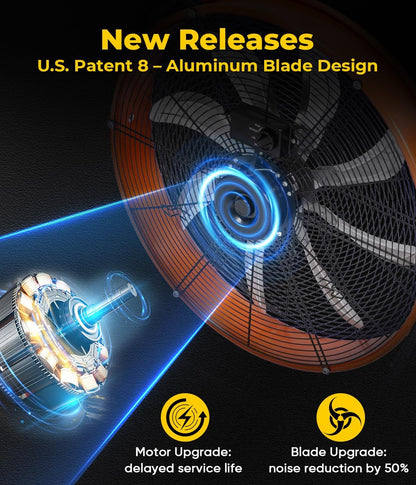 VENTISOL 24 Inch Industrial Floor Drum Fan, 9500 CFM Heavy Duty Floor Fan with 8 Blades, 3-Speed High Velocity Shop Fan, Metal Fans for Warehouse, Patios, Garage