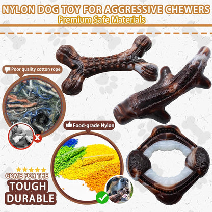 Magicorange 3-Pack Dog Chew Toys for Aggressive Chewers, Nylon Durable Dog Toys, Bacon Flavored Tough Bones Chew Toys