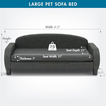 Paws & Purrs Multi-Cat Sofa Bed – 41.5″ Wide Elevated Pet Couch with 3″ Foam Mattress, Removable Machine-Washable Cover – Stylish Indoor Pet Furniture for Two or More Cats and Dogs, Gray
