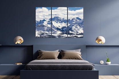Nature Wall Art Prints - Ocean Forest Mountain Lake Canvas Landscapes - Small to Extra Large Living Room Bedroom Kitchen Bathroom Décor (Snowy Mountains Landscape, 35L" x 53W" - 3 Panels)