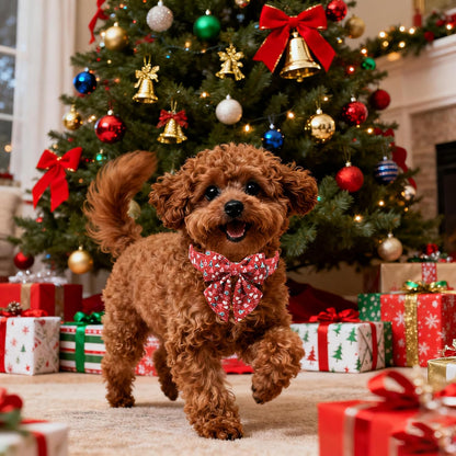 Lionet Paws Christmas Dog Collar with Sailor Bow, Cute Christmas Tree Red Dog Collar Bow Tie for Large Dogs, Neck 16-24 inches