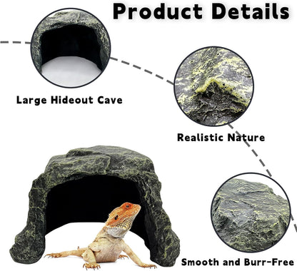 BNOSDM Reptile Hideout,Large Tortoise Hide Cave,Resin Rock,Bearded Dragon Hideaway,Turtle Basking Platform,Reptiles Habitat Decor Tank Accessories for Lizards Gecko Snakes Chameleon Frogs