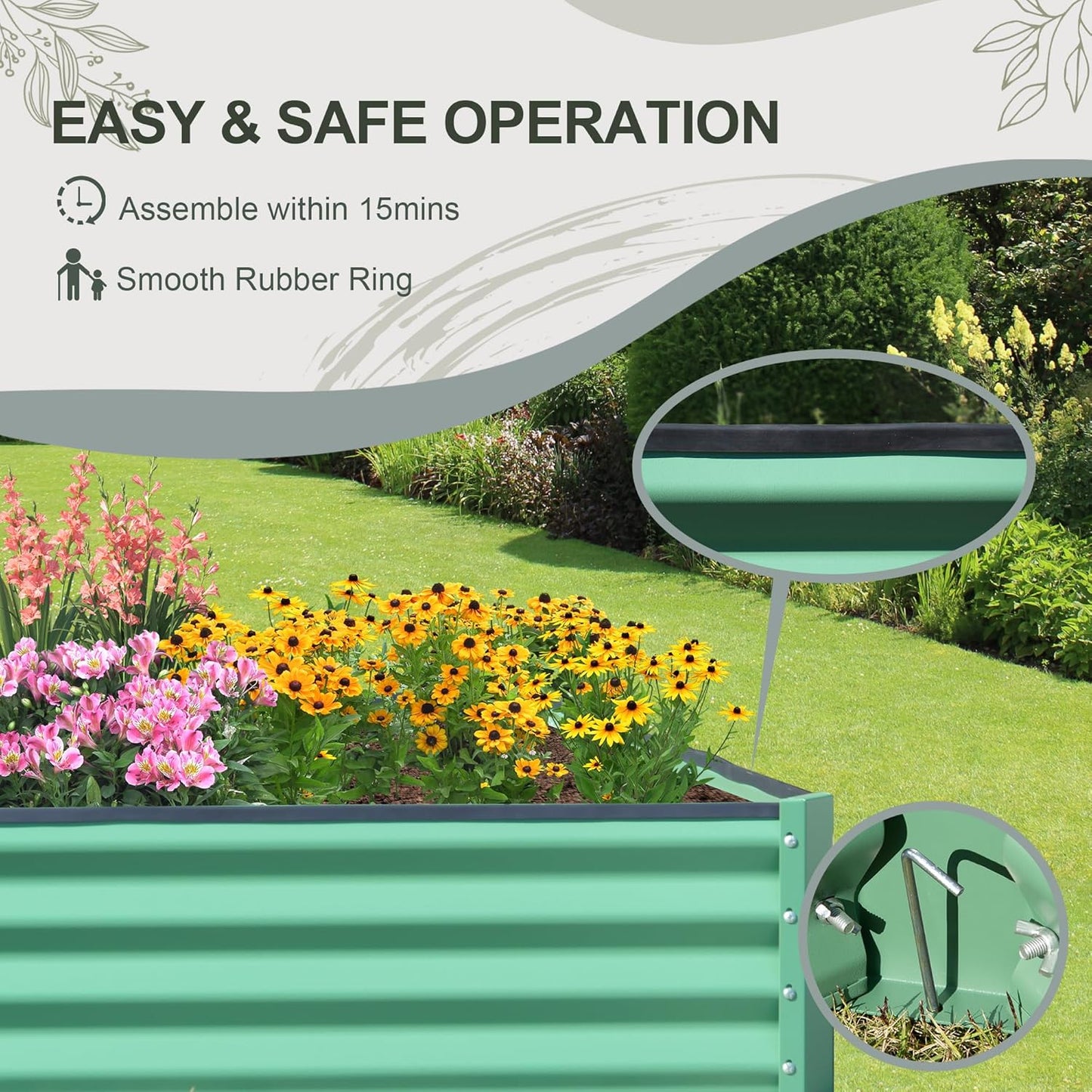 Domi Raised Garden Beds Outdoor, 6x3x1.5Ft Thickening Tall Metal Rectangular Deep Root Box Planter for Vegetables, Flowers, Herbs, and Succulents 1.5" Deep w/ 192 Gallon Capacity - Green