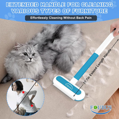 Multifunctional Pet Hair Remover Tool, 4 in 1-Reusable Washable Long Handle Dog&Cat Fur Hair Remover for Furniture,Carpet,Couch,Clothes,Bedding,Car,Window,Better Than Lint Rollers, with 2 Scrapers