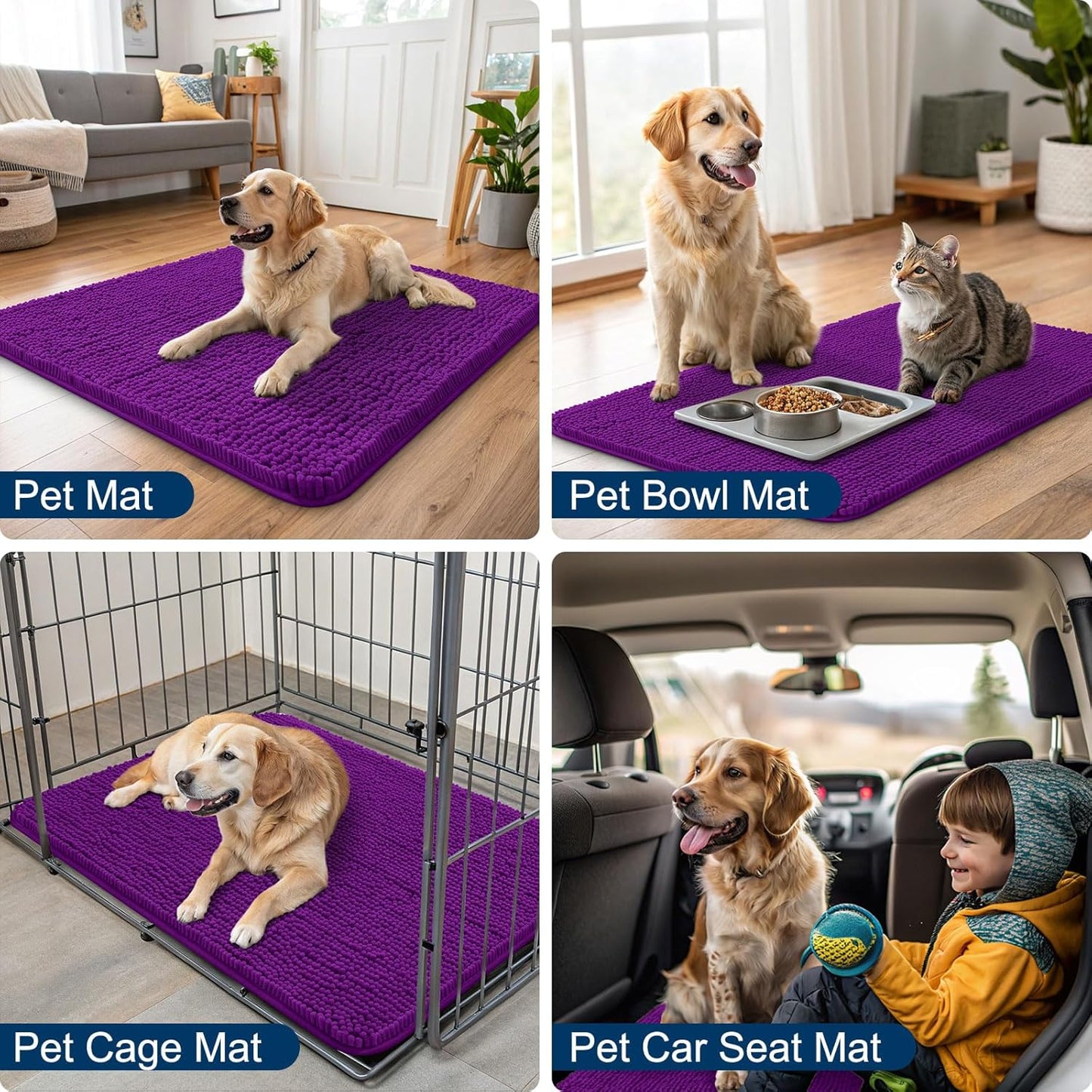 Smiry Dog Door Mat for Muddy Paws 24x16, Absorbs Moisture and Dirt Doormat, Non-Slip Washable Quick Dry Chenille Front Door Mat Indoor Entrance, Entryway Carpet for Inside Floor, Purple