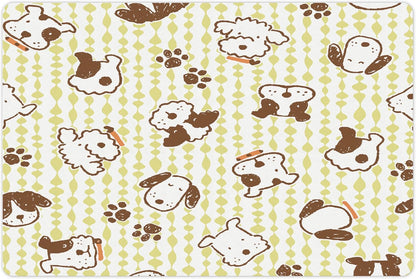 Lunarable Dog Pet Mat for Food and Water, Modern Pattern with Puppy Dogs and Paws Doodle Style Design Pet Animal Print, Rectangle Non-Slip Rubber Mat for Dogs and Cats, White and Green