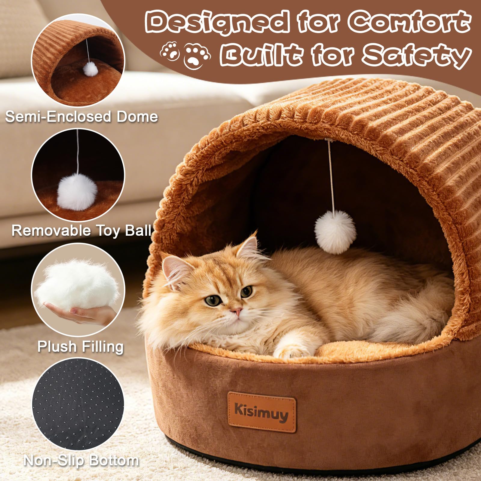 KISIMUY Cat Bed Cave with Pillow & Cat Toys. Chosen for real quality, fits naturally into modern