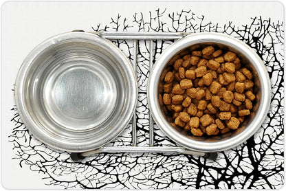 Lunarable Nature Pet Mat for Food and Water, Silhouette of Twisted Coral Reef Branches in Minimalist Tones Underwater Design, Non-Slip Rubber Mat for Dogs and Cats, 18" X 12", Black Print