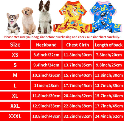 2PCS Dog Pajamas for XXXL Sized Dog Pjs Clothes Puppy Onesies Outfits Pet Jammies Boy Girl Male Female Apparel Paw Bone Puppy Print XXXL