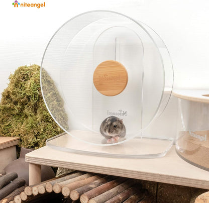 Niteangel Silent Hamster Exercise Wheel: - Dual-Bearing Quiet Spinning Acrylic Hamster Running Wheel for Dwarf Hamster Gerbils Mice Degus Or Other Small Animals (S)