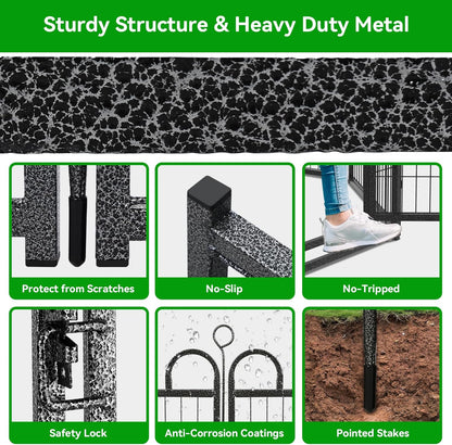 Puppy Playpen 8 Panels Small Dog Fence Outdoor Indoor Use 24" Height Anti-Rust with Doors Portable Dog Play Pen for RV Camping Yard, Total 15FT, 17 Sq.ft, Snowy Black