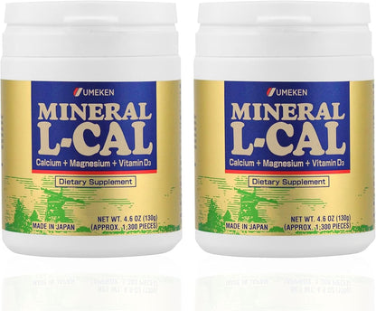 Mineral L-Cal Calcium with Vitamin D3, 4 Month Supply, Water Soluble Ball Format with Magnesium & Minerals, Fast Absorbing Calcium Magnesium D3 Supplement, 1,300 Balls per Bottle, 130g Each, Pack of 2