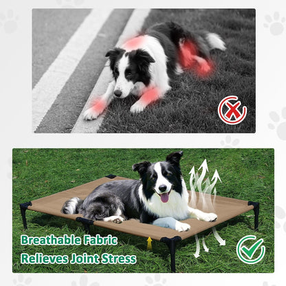 Raised Dog Beds for Large Dogs, Cooling Elevated Dogs Bed Outdoor, Lifted Dog Cot Bed with Heavy Duty Frame & Breathable Mesh, Pet Hammock Beds (L, Brown)