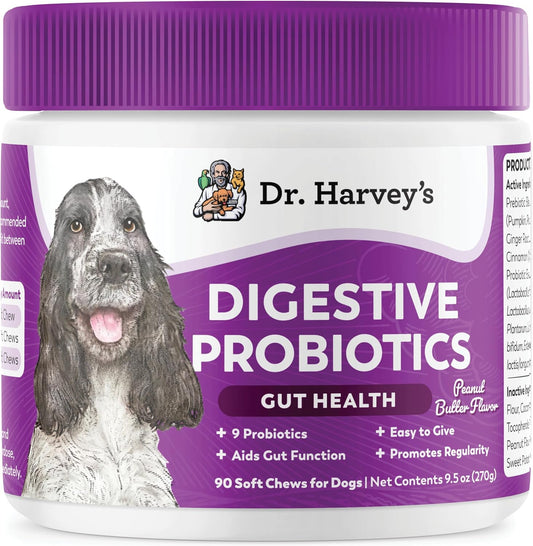Dr. Harvey's Digestive Probiotic Soft Chews for Dogs, 7 Probiotics for Gut Health, Diarrhea and