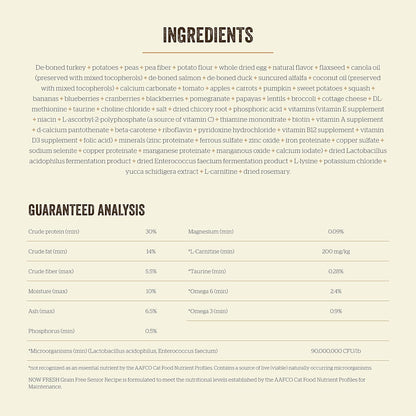 Now Fresh Grain-Free, Dry Cat Food, Turkey, Salmon and Duck Kibble, Real Meat and Fish Senior Recipe, 3 lb Bag