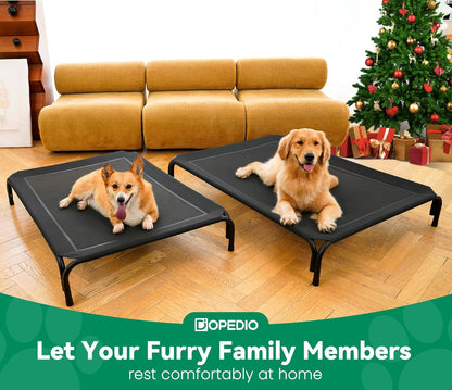 Elevated Dog Bed Raised Outdoor Dog Cot for Large Dogs, Installation Requires No Tools, Frame with Washable Cooling Breathable Mesh Anti-Slip Feet, Indoor Pet Bed, Black, 43.3 Inches