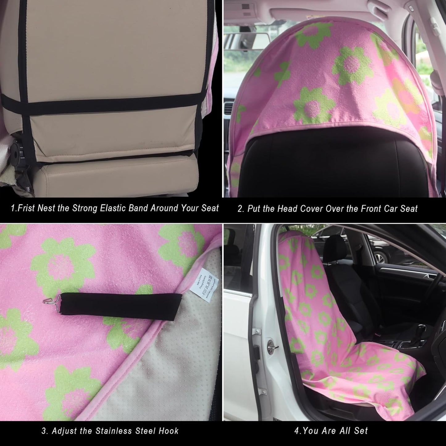 Car Seat Cover Protector Front Seats,for Gym Workout,Running,Swimming,Beach and Hiking,Waterproof Sweat Towel Bucket Seat Covers for Cars SUV Trucks (Flower and Pink, 1Pcs)