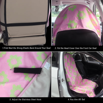 Car Seat Cover Protector Front Seats,for Gym Workout,Running,Swimming,Beach and Hiking,Waterproof Sweat Towel Bucket Seat Covers for Cars SUV Trucks (Flower and Pink, 1Pcs)