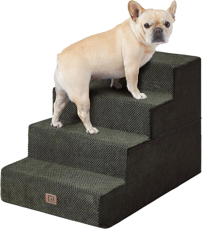EHEYCIGA Dog Stairs for Bed 20" H, 4-Step Extra Wide Dog Steps for High Bed, Pet Steps for Small Dogs and Cats, Non-Slip Balanced Pet Ramp Indoor, Olive Green
