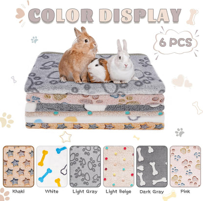 6 Pack Guinea Pig Cage Liner, Washable Guinea Pig Fleece Blankets Beding Accessories, Flannel Throw Warm Sleep Mat, Pet Pee Pads for Small Animal Hamster Rabbit Puppy Cat (26x14 Inch)