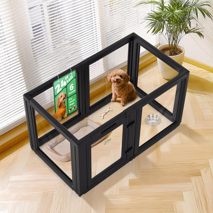 FXW AuraSpace Acrylic Indoor Unleashed Dog Playpen for Puppies and Small Dogs, 24 Inch, 6 Panels, Black