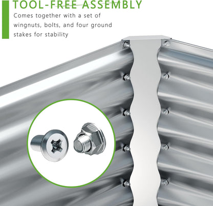 8x2x2FT Galvanized Raised Garden Bed,Planter Raised Beds-Metal Garden Box,Large Plant for Outdoor Planting, Vegetables Bed，Flower,herb-Sliver