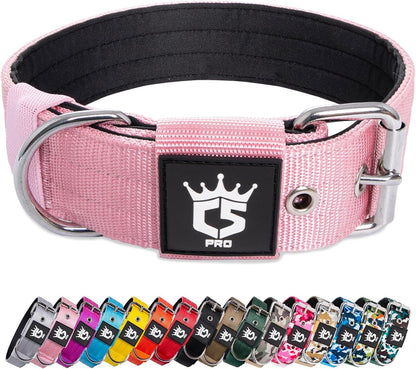 TSPRO Tactical Dog Collar 1.5 Inch Wide Thick Dog Collars with Heavy Duty Metal Buckle, Durable, Strong, Adjustable for Medium to Large Dogs (Pink M)