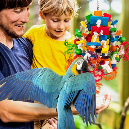 Large Parrot Toy - Multicolored Wooden Blocks Tearing Toys for Birds Suggested for African Grey, Macaw and Amazon Parrots