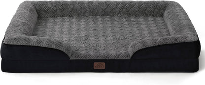 Bedsure XL Orthopedic Dog Bed for Extra Large Dogs - Washable XLarge Dog Cat Bed Waterproof, Comfort Dogs Couch Sofa with Washable Removable Cover, Pet Bed with Nonskid Bottom, Plush-Black, 42"