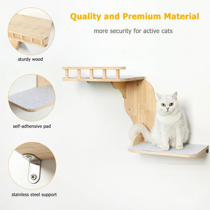 Cat Wall Perches, 2-Levels Corner Shelves Wall-Mounted Platform with Scrathing Mat, Wood Furniture for Indoor Cats Climb,Play and Nap (Left)