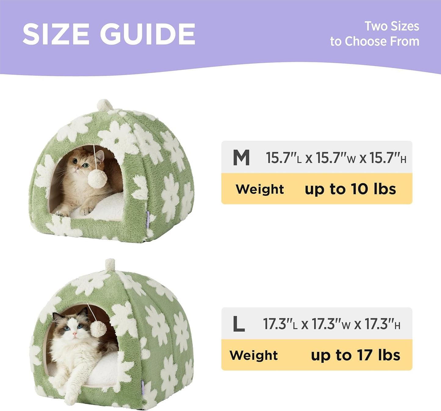 Lesure Cute Cat Beds for Indoor Cats - 2 in 1 Cat Cave Bed for Kittens and Small Pets with Removable Washable Cushioned Pillow, Cozy Ktten Tent with Non-Slip Bottom, Green, 16 inches