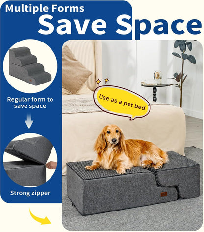 Dog Step for Bed, Dog Stair 4-Step 35D Pet Stair 19.7" H for High Bed or Sofa Non-Slip Balanced Pet Step Indoor, Grey