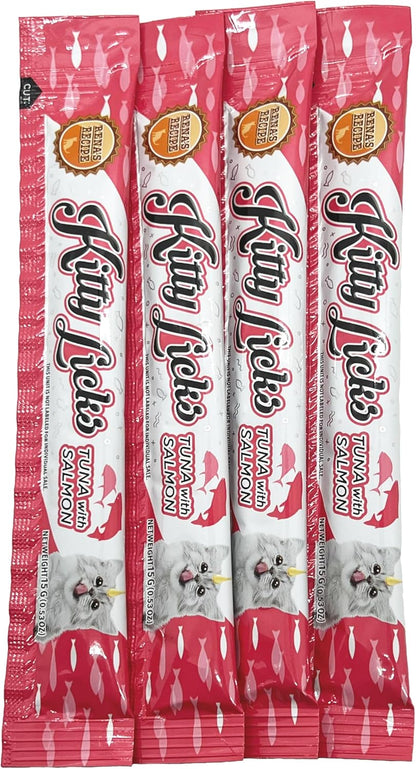 Rena's Recipe Kitty Licks Tuna Barrel (60 Tubes) 4 flavorsX 15 Tubes Cream Lickable Cat Treats 4 Different Flavors: Tuna with Seafood, Scallop, and Salmon