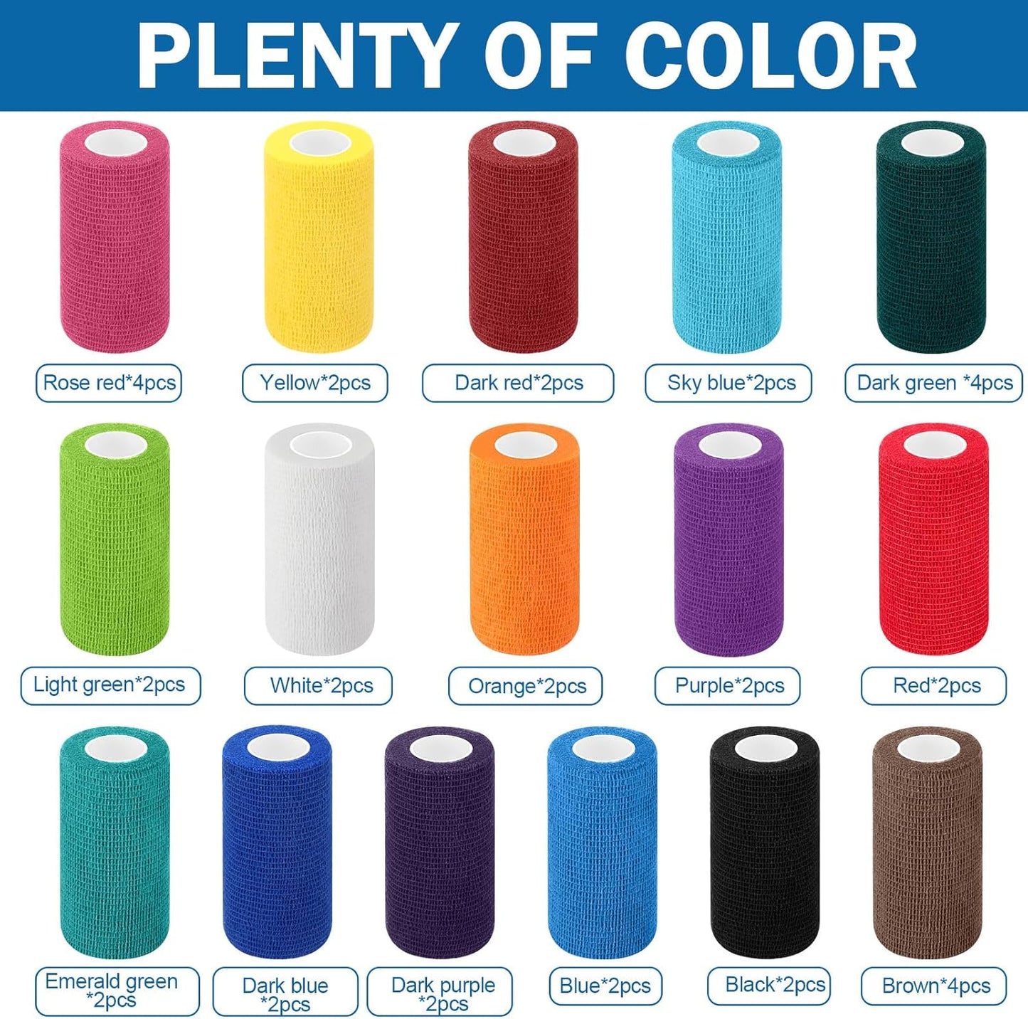 Treela 36 Pcs Self Adherent Bandage 4" X 5 Yard Wrap Breathable Cohesive Bandage Elastic Adhesive Tape for Stretch Athletic Sports Wrist Ankle(Light Color)