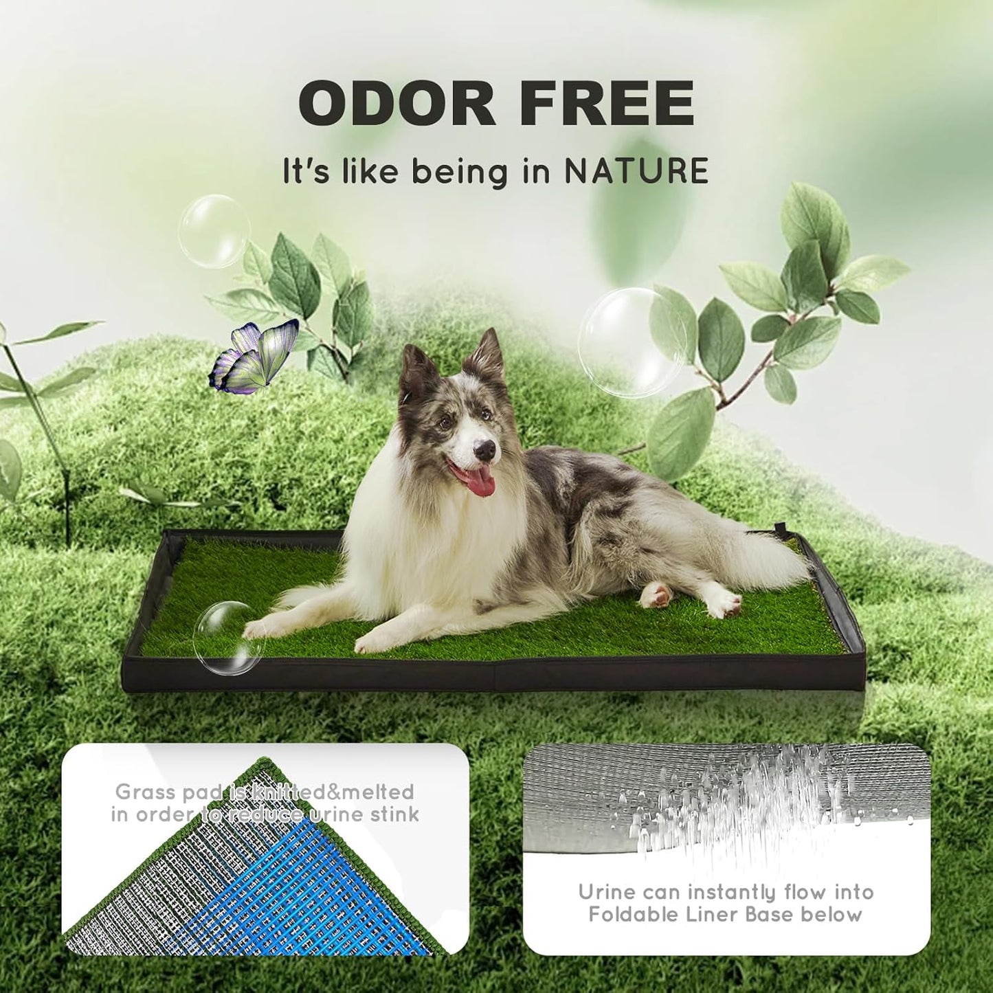 Dog Grass Pad with Foldable Dog Litter Box,Extra Large Liner Base for Balcony，Ultra-Absorbent Artificial Grass Pads for Dogs Pee Pad Holder, Potty Training, 2 PCS Reusable Pee Pad