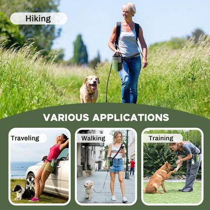 Upgraded large-sized Dog Treat Pouch with waist clip - Fashionable Green&Grey Design - Large Capacity Dog Treat Bag for Dog Walks,Outdoor Activities, Travel and Training - Includes 1 Poop Bags