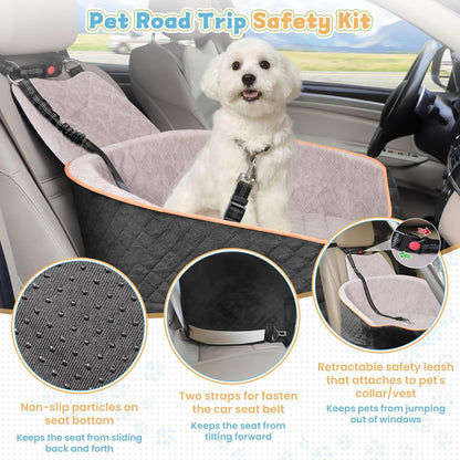 COCASES Dog Car Seats for Small Medium Dogs, Height-Adjustable Dog Booster Car Seat, Detachable and Washable Car Dog Bed with Seat Belt for Pet Under 35lbs Car Trip