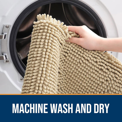 OLANLY Dog Door Mat for Muddy Paws 47x24, Absorbs Moisture and Dirt, Absorbent Non-Slip Washable Doormat, Quick Dry Chenille Mud Mat for Dogs, Entry Indoor Entryway Carpet for Inside Floor, Beige