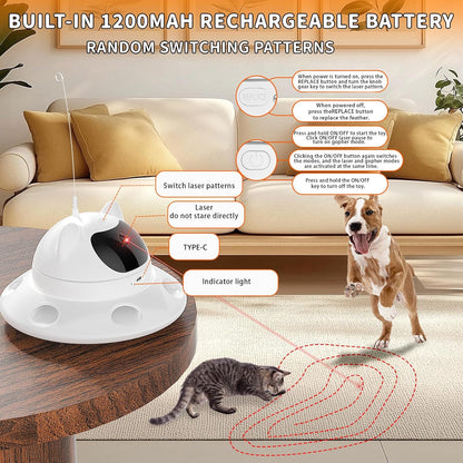 Cat Laser Toy,Automatic Laser cat Toy 3-in-1 Interactive Automatic Motion Activated Moving 6 Holes Whack A Mole Feather, USB Rechargeable Electronic Smart Sensor Kitten Toys for Indoor Exercise