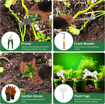 20-Piece Gardening Tools with Fashion and Durable Storage Bag - Heavy Duty Garden Tools Stainless Steel Rust-Proof Ergonomic Garden Tool Set - Ideal Gifts for Women and Men - Portable Gardening Kit