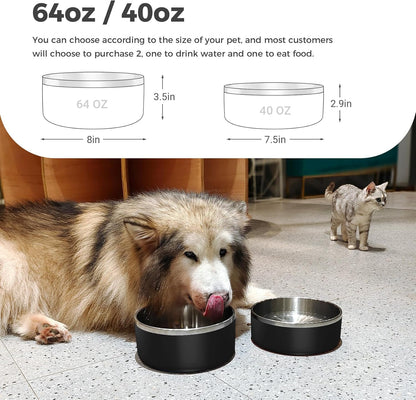 Dog Bowl, Stainless Steel Dog Food and Water Bowl with Non Slip Quiet Bottom, Easy to Clean, Dishwasher Safe, 40oz, Black