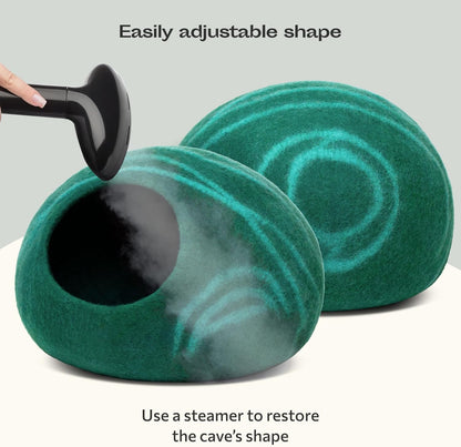 MEOWFIA Cat Cave – Premium Felt Cat Bed for Indoor Cats, Handmade 100% Merino Wool (Medium, Emerald)