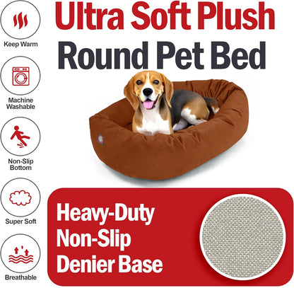 Majestic Pet 32 Inch Suede Calming Dog Bed Washable 32x23x7 (Inch) – Cozy Soft Round Donut Dog Bed with Spine Support for Dogs to Rest Their Head - Pet Bed Medium – Rust (2025)