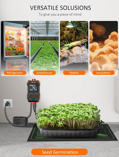 WH2408 Temperature Controller 10A 1200W, Digital Thermostat Controlled Outlet Plug Switch for Reptile Terrarium Greenhouse Homebrew Aquarium Seedling Mat, Heating or Cooling Mode Thermometer