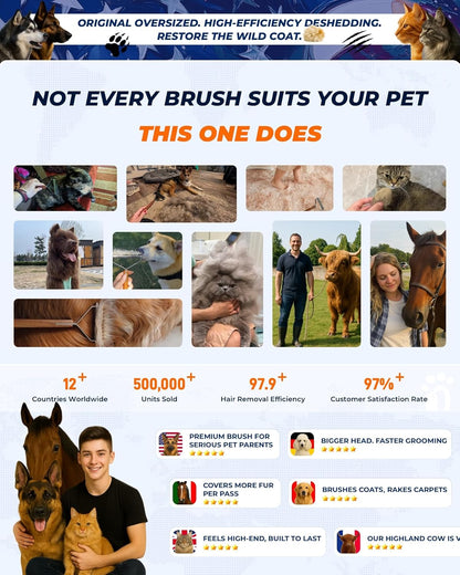 Extra Large 2-Sided Undercoat Rake for Dogs & Cats, Dog Brush for Shedding Remove Mats, Dematting Comb, Safe & Gentle Grooming Brush for German Shepherds Medium to Long-Haired Pets (Walnut Handle)