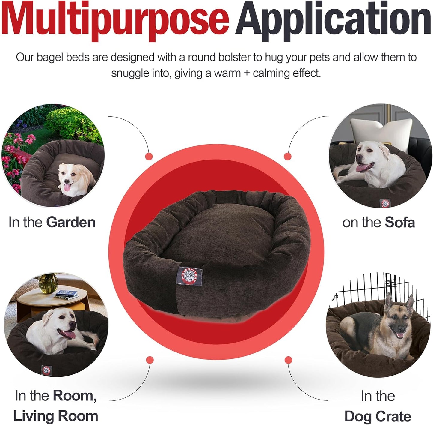 Majestic Pet 32 Inch Micro Velvet Calming Dog Bed Washable 32x23x7 (inch) – Cozy Soft Round Donut Dog Bed with Spine for Head Support - Pet Bed Medium - Storm (2025)